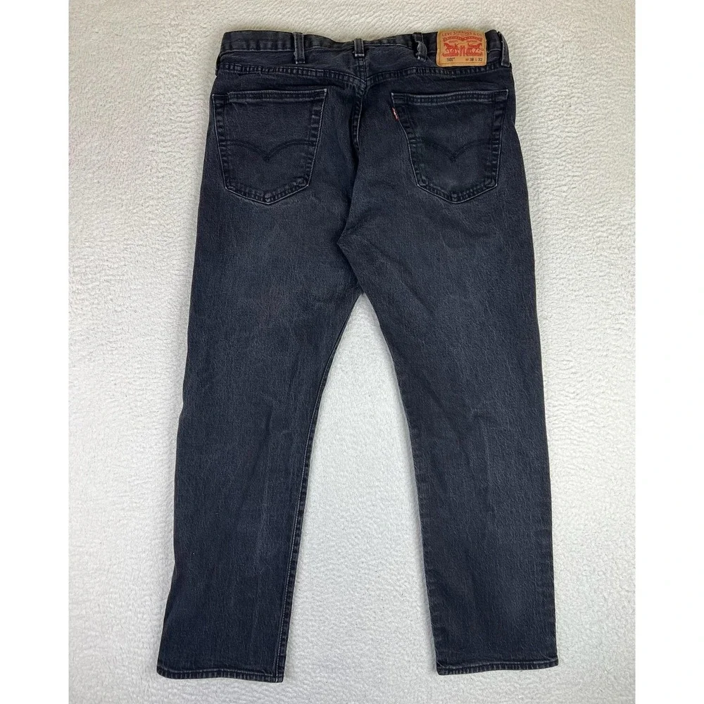 Levis 501 Jeans Mens 38x32‎ Black Regular Straight Stretch Denim Button Fly